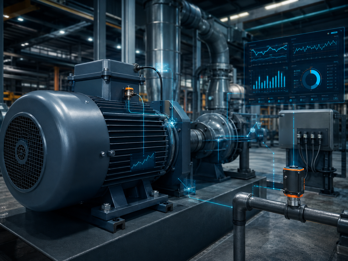Motor industrial conectado con sensores y analítica IoT